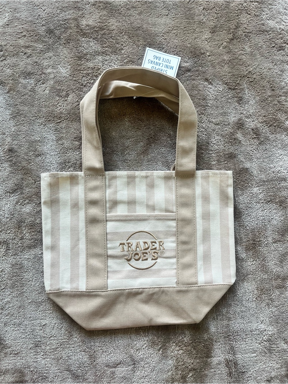 Trader Joes New Beige Stripe Canvas Tote Bag